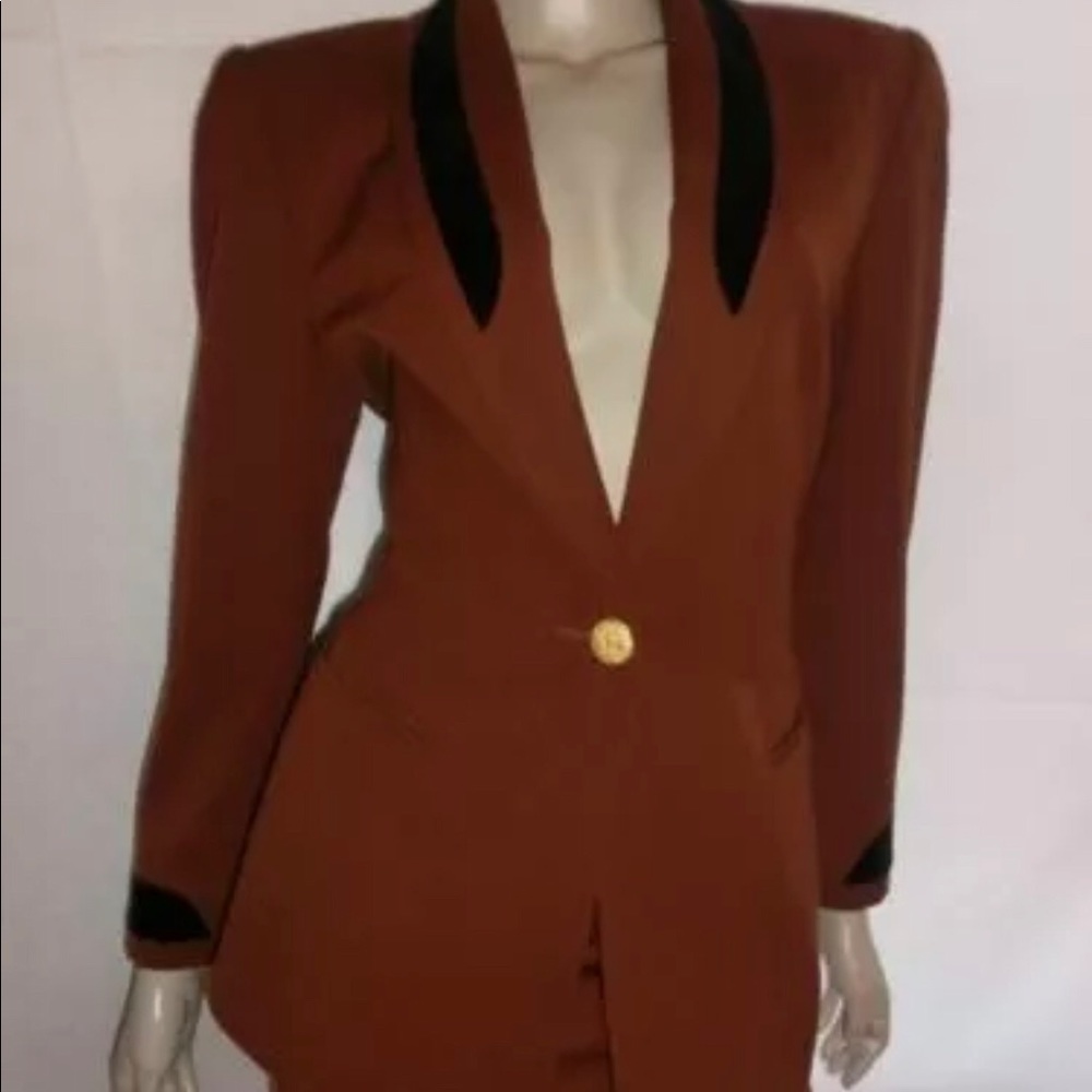 ESCADA Wool Velvet Trim Sz 38 Womens Blazer/black velvet pencil skirt Sz 40 set